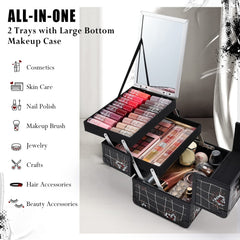 Joligrace makeup train case mirror top highlights quick checks while preparing looks.
