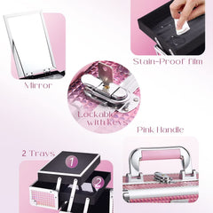 Joligrace Mermaid Pink makeup box waterproof surface resists moisture during travel