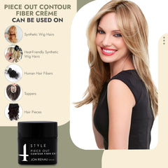 Jon Renau Piece Out Contour Fiber Creme dispenser shows clean foam release for touch-ups.