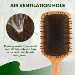 Jorplixy wooden hair brush closeup bristles—nylon tips gentle on scalp.