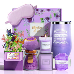 Joyvella Lavender spa gift set tumbler for on-the-go hydration during self-care.