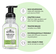J.R. Watkins foaming soap close-up shows fluffy lather and moisture