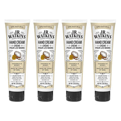 J.R. Watkins Hand Cream Coconut pack4 label highlights daily hydration benefits.