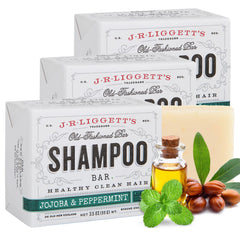 J.R.LIGGETT'S shampoo bar jojoba oil peppermint closeup shows nourishing formula for balanced scalp