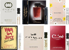 JRoBeauty designer fragrance sampler set: six vials for travel and scent testing.