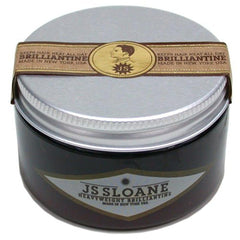 JS Sloane Heavy Weight Brilliantine pomade jar for strong hold and easy washout.