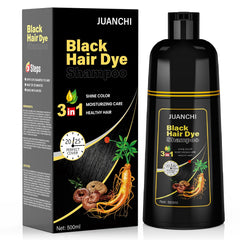 JUANCHI Black Hair Dye Shampoo bottle front for easy gray coverage