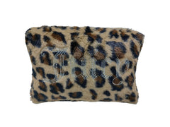 Juicy Couture brown makeup bag with wedge leopard print for stylish travel organization.