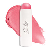 Julep Skip The Brush blush stick peony pink on cheek for buildable glow.