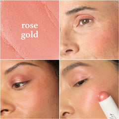 Julep Skip The Brush rose-gold blush stick on cheek demonstrates seamless blend