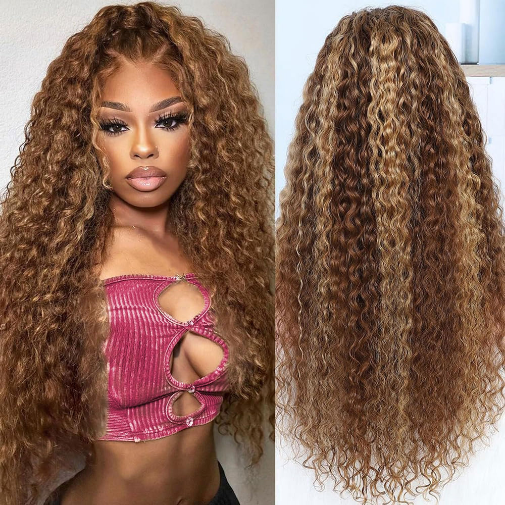 Jumida honey blonde ombre water-wave wig with natural parting.