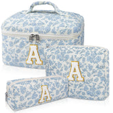 Junesters initial makeup bag large with floral print for organized vanity storage