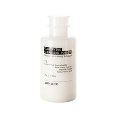 JUNO & Co. JADE clarifying powder jar shows powder-to-foam exfoliation for smoother skin.