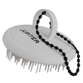 Jupiter Scalp Exfoliator dry-use bristles lift flakes for pre-shampoo cleanse.