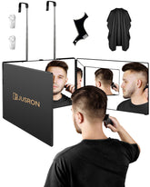 JUSRON 360-viewing-angle mirror showing all-head angles for precise styling.