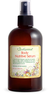 Just Nutritive Body Nutritive Serum bottle front promotes sun-kissed glow with hydrating moisture