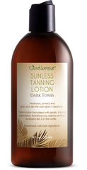 Just Nutritive Sunless Tanning Lotion Dark Tones bottle with radiant bronze glow