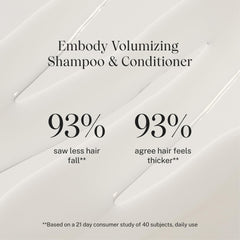 JVN Embody conditioner label close-up highlights Biotin and Bamboo benefits for thicker-looking hair.
