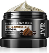 JVR Face Scrub jar coffee extract helps deep clean pores and soften skin.