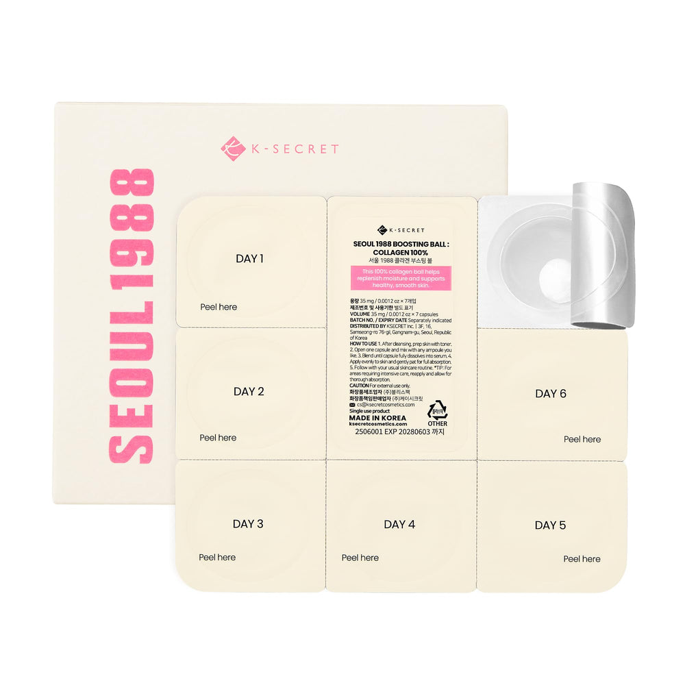 K-SECRET SEOUL 1988 collagen ball closeup highlighting freeze-dried hydration benefits.