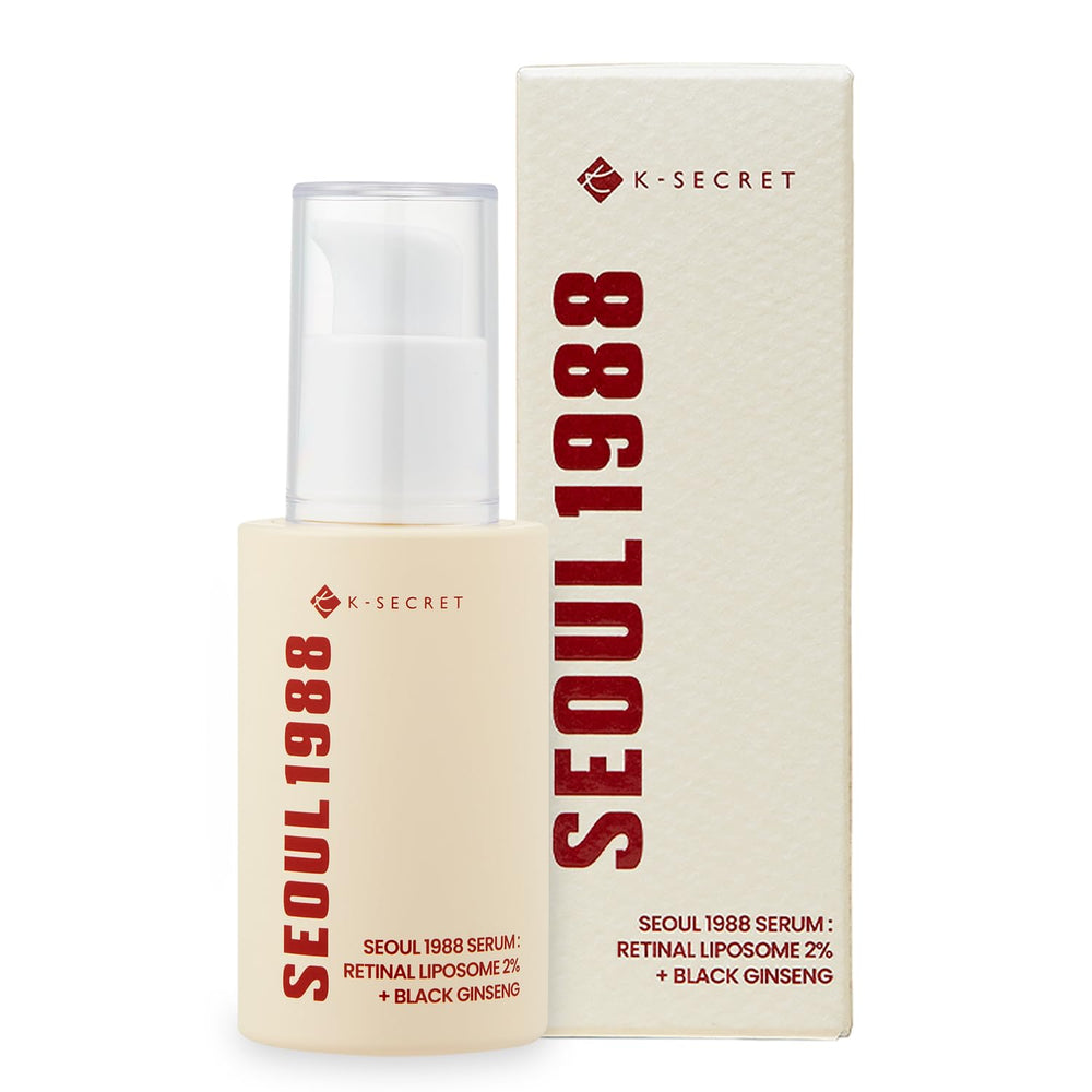 K-SECRET SEOUL 1988 retinal serum bottle close-up for anti-aging care