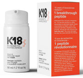 K18 full-size leave-in molecular hair mask bottle showing bond-repair benefits for damaged hair.
