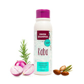 Kaba Red Onion Shampoo bottle pouring, demonstrating rich lather for scalp cleansing
