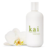 Kai body lotion 8oz bottle front view highlights lightweight hydration for daily moisturization.