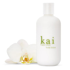 Kai body lotion 8oz bottle front view highlights lightweight hydration for daily moisturization.