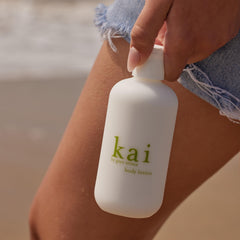 Kai body lotion signature gardenia scent close-up conveys Hawaiian freshness that elevates daily skincare rituals.