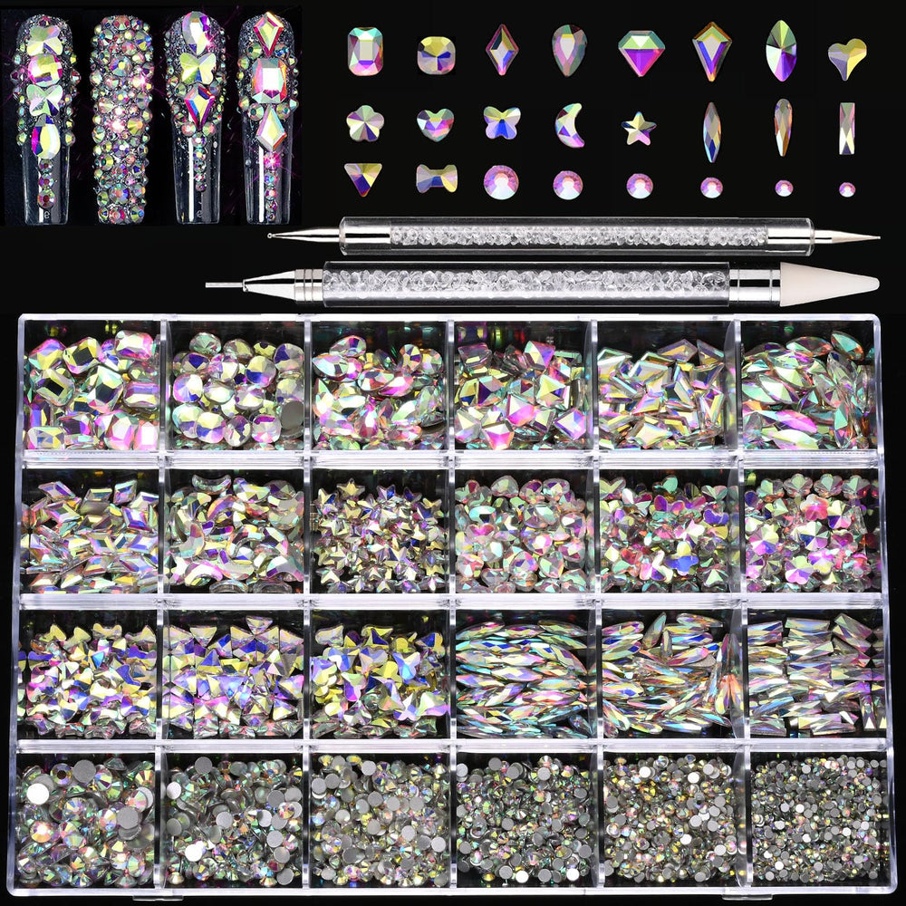 Kaipheiquan nail rhinestones kit packaging displays organized gemstones for quick, mess-free nail design prep.