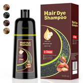 KAISASA Brown Hair Dye Shampoo bottle demonstrates 3-in-1 color, cleansing, and gray hair coverage