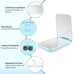 Kakuje LED-lit mirror; blue compact design illuminates for precise application.