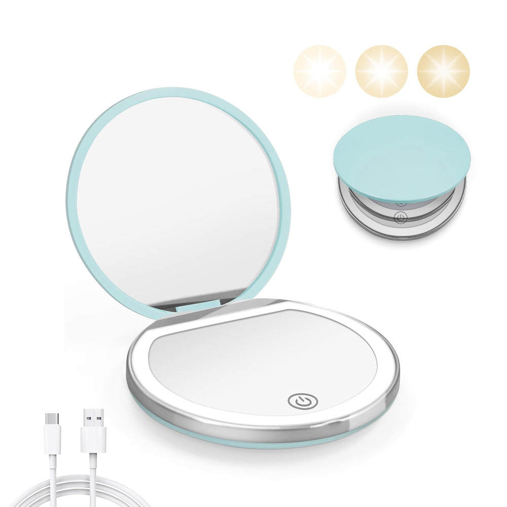 Kakuje Compact Mirror with Light, front view for on-the-go touch-ups.