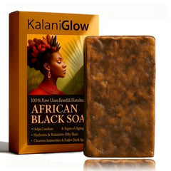 Kalani Glow African Black Soap bar full view shows natural, handmade cleansing for daily use on face and body