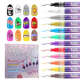 Kalolary 12-color nail-art pen set swatches vibrant shades for DIY nails.