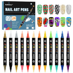 Kalolary 24-color nail-art pens front view showing vibrant pigments for DIY manicures