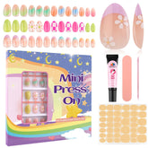 Kalolary 78 Pcs press-on nails kit shows vibrant colors for quick DIY nail art.
