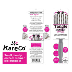 KareCo Tangle Buster ionic bristles smooth hair with gentle massage.