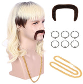 Karlery mullet wig beige blonde with long waves for retro cosplay and daily wear