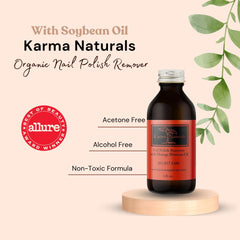 Karma Organic Nail Polish Remover oil drops highlight soybean and orange blossom oils for moisturized nails