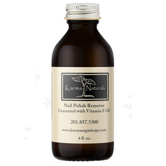 Karma Organic Nail Polish Remover Unscented bottle shows a gentle, acetone-free formula.