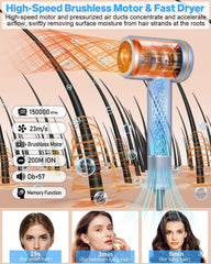 Karrong hair dryer LCD display shows speed and temperature for precise styling.