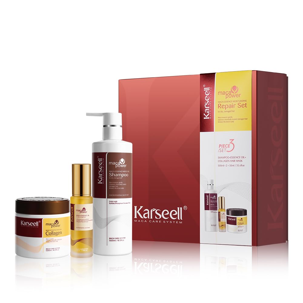 Karseell collagen hair mask application highlights deep conditioning for soft, glossy hair.