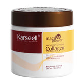 Karseell collagen hair treatment bottle highlights argan oil blend for deep conditioning