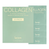 Karuna collagen neck and chest hydrogel mask pack application delivers hydrating prep for skin.