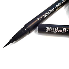 Kat Von D Tattoo Liner Trooper Black wear test highlighting long-lasting performance.