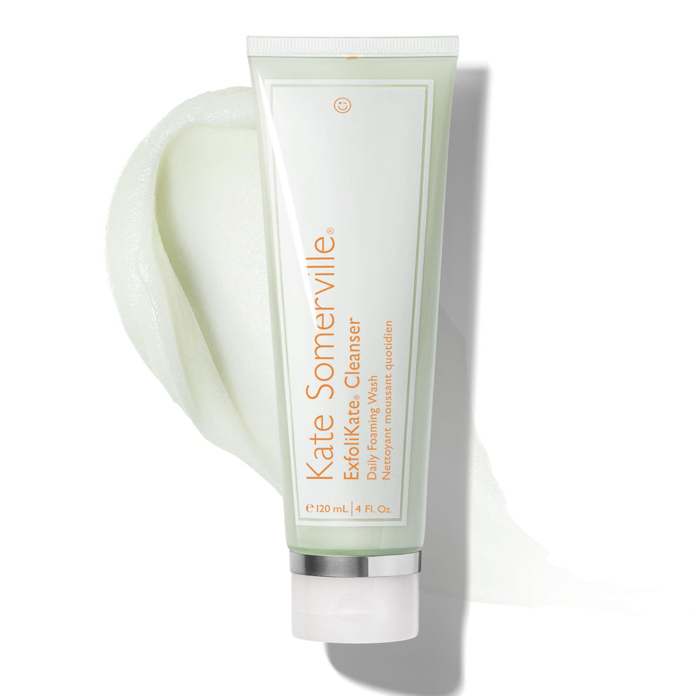 Kate Somerville Exfolikate Cleanser bottle closeup showing sleek packaging and daily exfoliation appeal