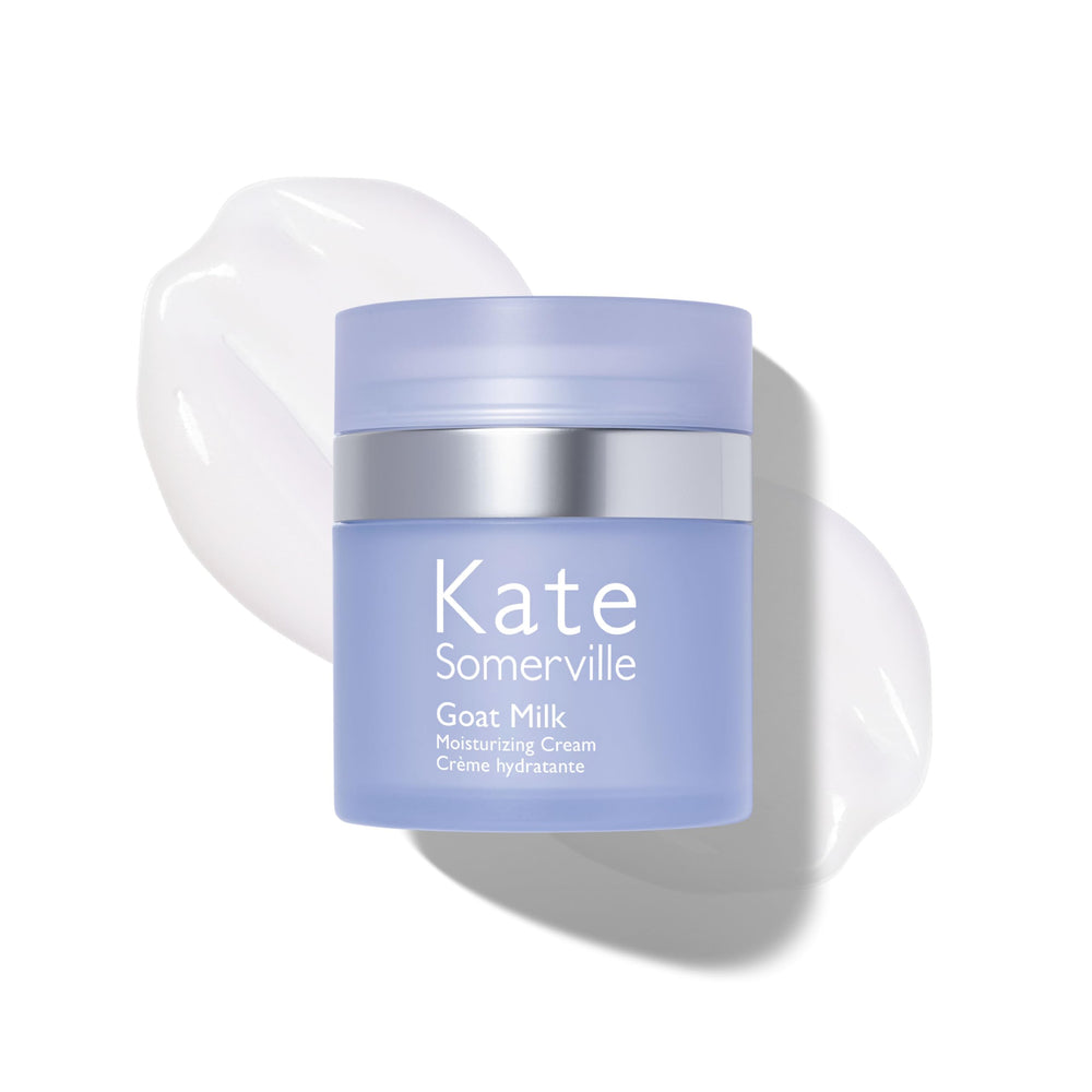 Kate Somerville Goat Milk Moisturizing Cream bottle close-up for daily hydrating routine.