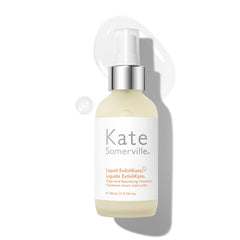 Kate Somerville Liquid ExfoliKate bottle on vanity promoting brighter, smoother skin